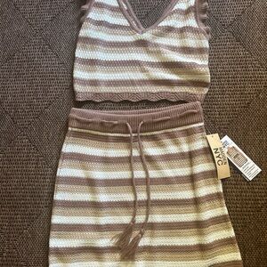 NYC Brown and Cream Striped Skirt Set